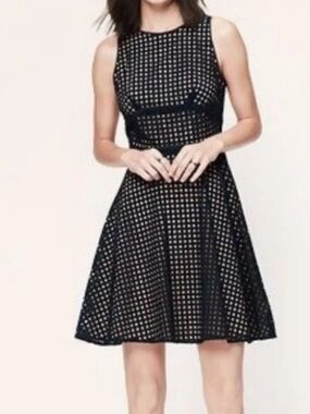 LOFT Black Sleeveless Fit-and-Flare Dress with Checkered Mesh 4
